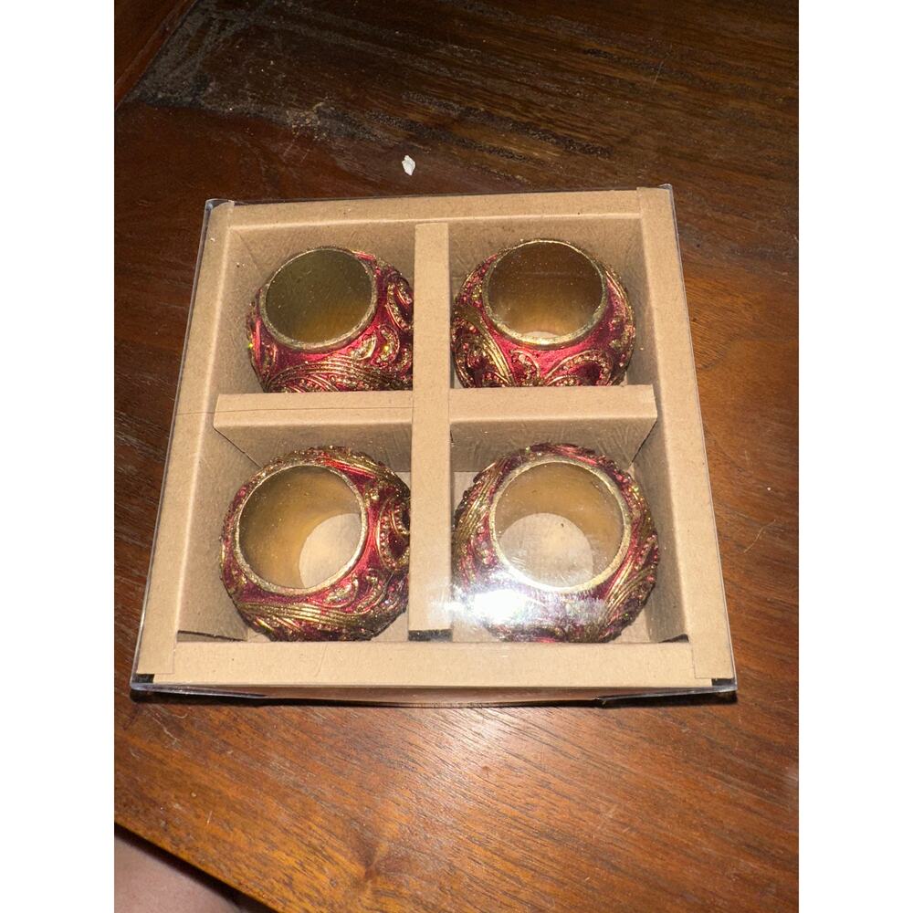 Vintage Silvestri Resin Napkin Ring In Burgundy Gold Gilded Swirls Ornate